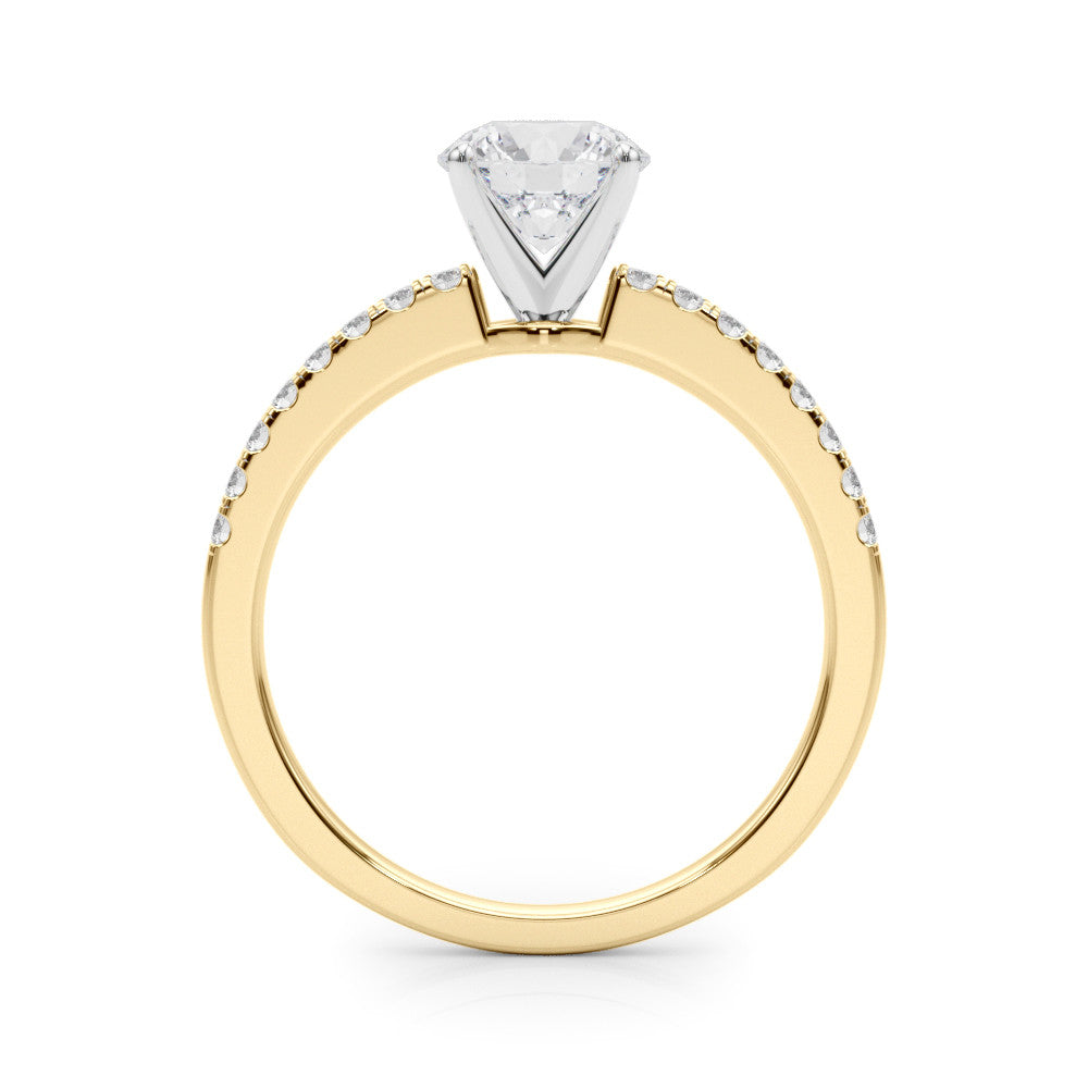 Yellow gold Round Solitaire Diamond with Pavé Band and Four-Prong Setting 2