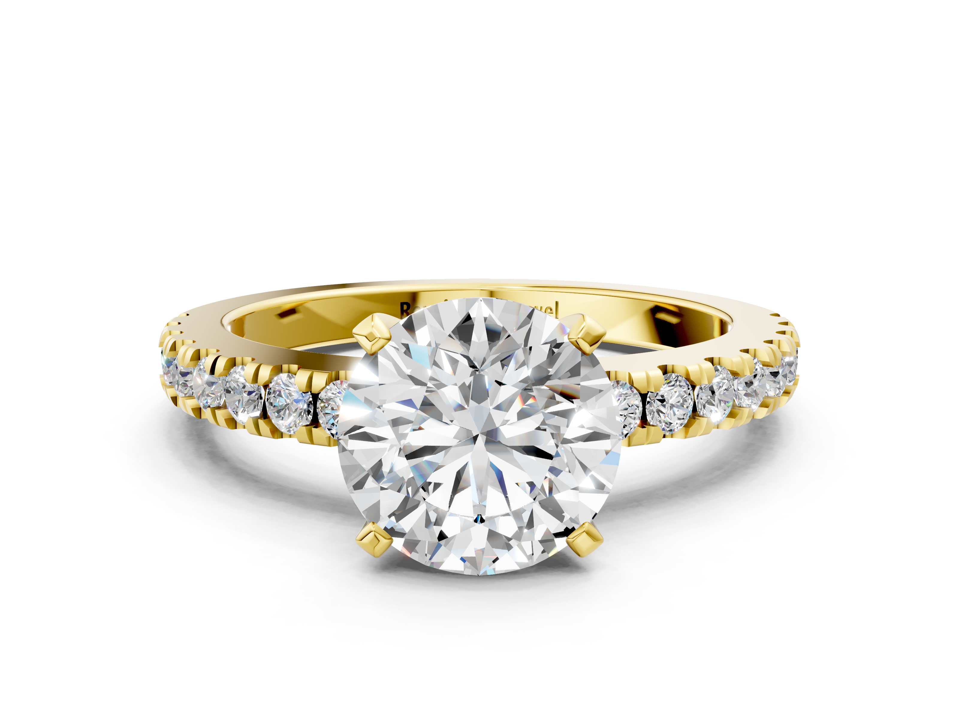 Yellow gold Round Solitaire Diamond with Pavé Band and Four-Prong Setting_70