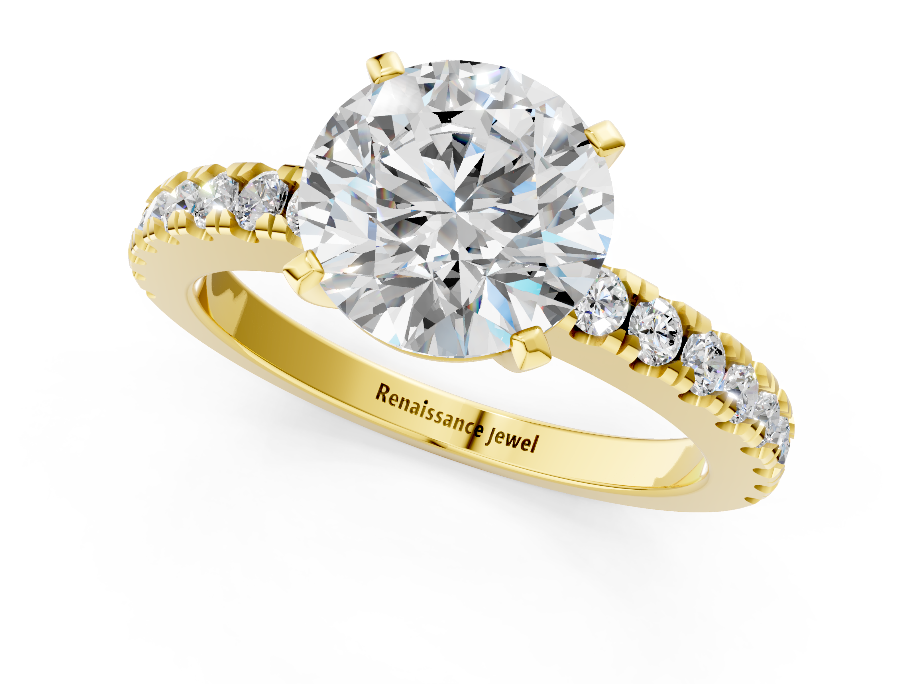 Yellow gold Round Solitaire Diamond with Pavé Band and Four-Prong Setting_71