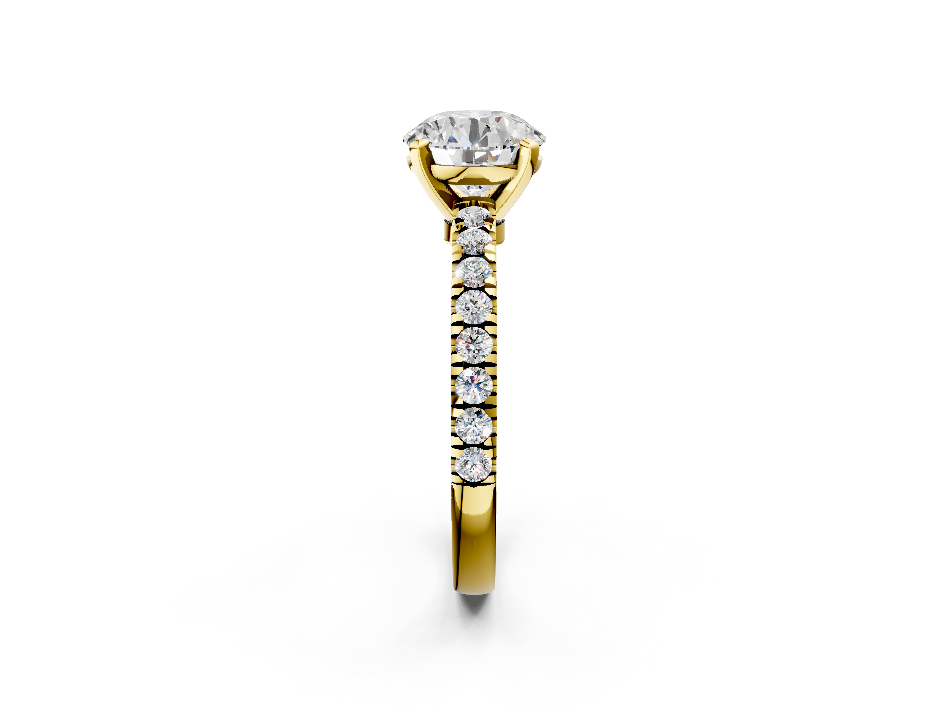 Yellow gold Round Solitaire Diamond with Pavé Band and Four-Prong Setting_72