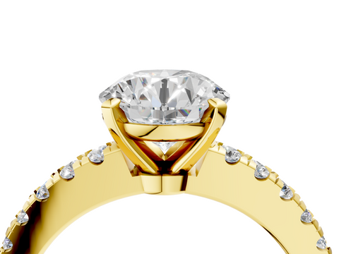 Yellow gold Round Solitaire Diamond with Pavé Band and Four-Prong Setting_74
