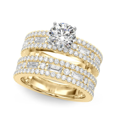 Yellow gold Round Solitaire Diamond with Pave and Channel Set Band 1