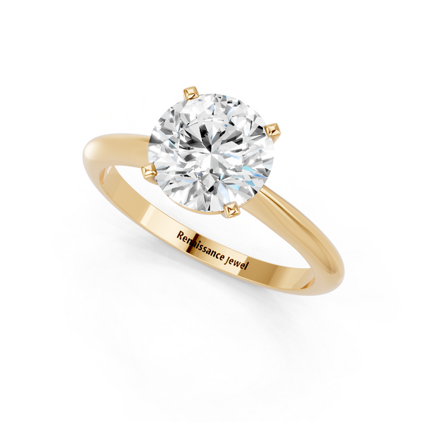 14K Yellow Gold 2.00 Carat E VS1 Round Solitaire Engagement Ring with Classic Band and Four-Prong Setting