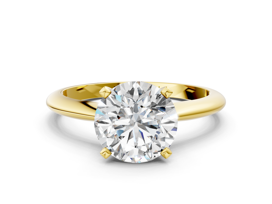 14K Yellow Gold 2.06 Carat E VS1 Round Solitaire Engagement Ring with Classic Band and Four-Prong Setting
