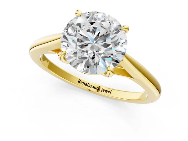 Yellow gold Round Solitaire Engagement Ring with Four-Prong Setting and Classic Band