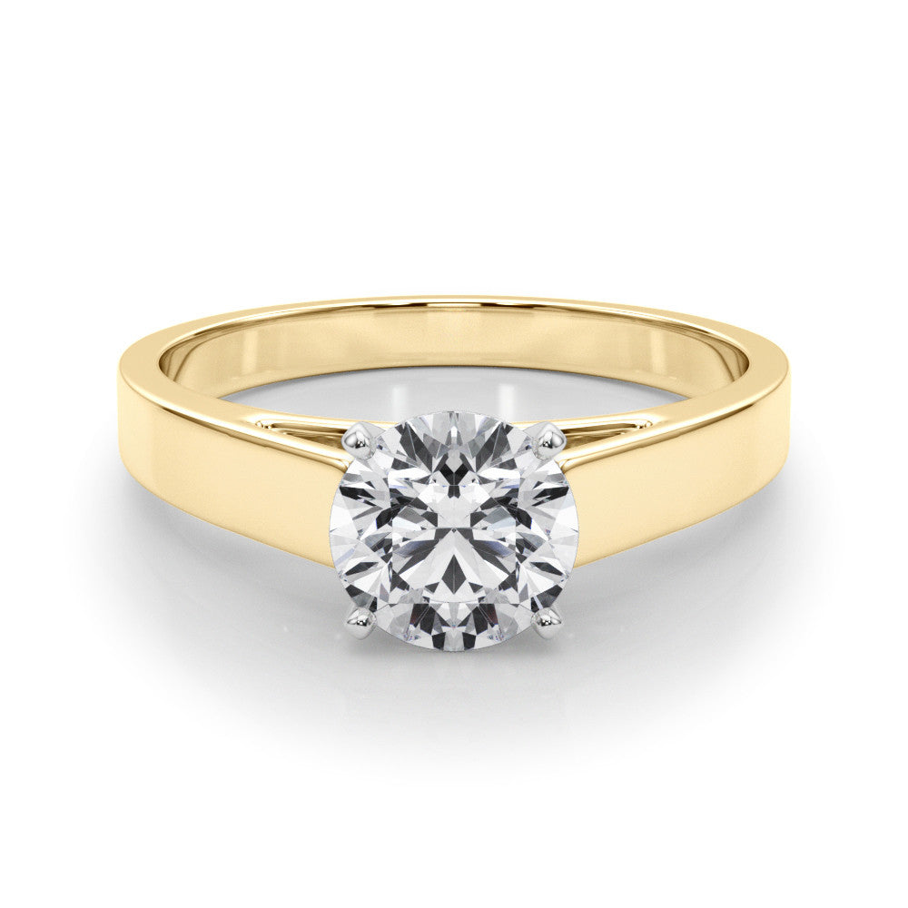 Yellow gold Round Solitaire Engagement Ring with Four-Prong Setting and Tapered Band 1