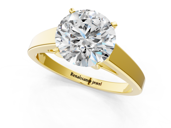 Yellow gold Round Solitaire Engagement Ring with Four-Prong Setting and Tapered Band