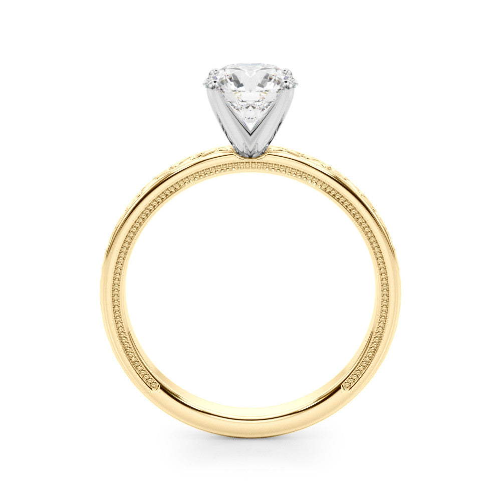 Yellow gold Round Solitaire Engagement Ring with Scrollwork Band and Four-Prong Setting 2