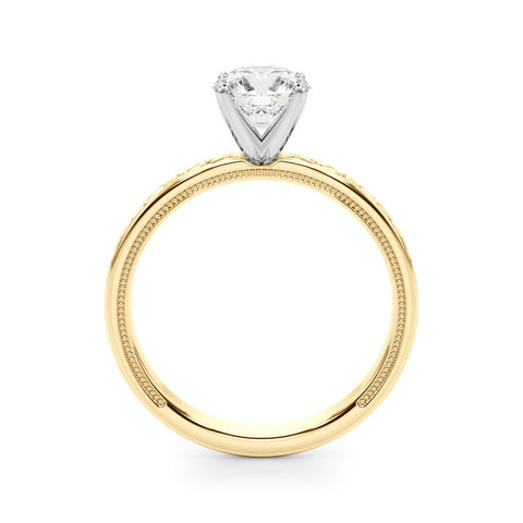 Yellow gold Round Solitaire Engagement Ring with Scrollwork Band and Four-Prong Setting 2