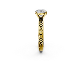 Yellow gold Round Solitaire Engagement Ring with Scrollwork Band and Four-Prong Setting_153