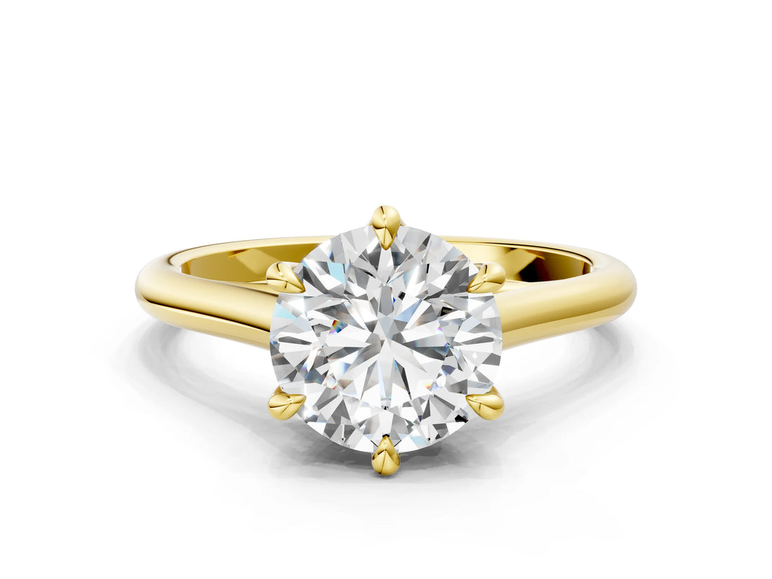 Yellow gold Round Solitaire Engagement Ring with Six-Prong Setting and Classic Band