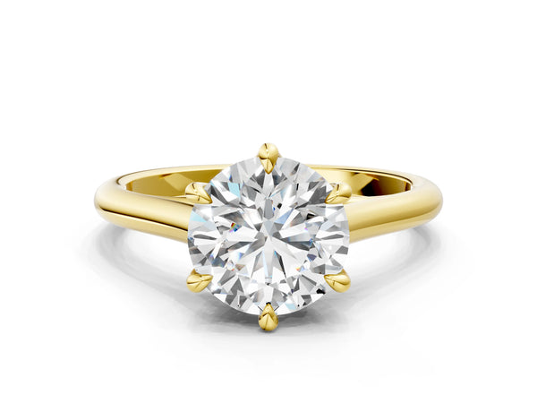 Yellow gold Round Solitaire Engagement Ring with Six-Prong Setting and Classic Band