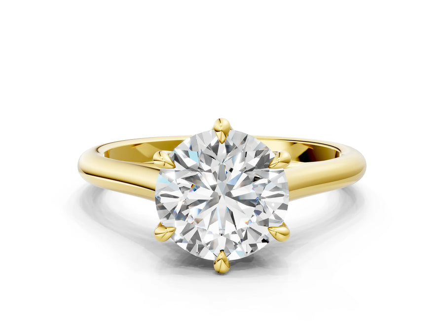 Yellow gold Round Solitaire Engagement Ring with Six-Prong Setting and Classic Band