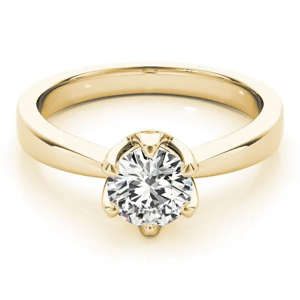 Yellow gold Round Solitaire Engagement Ring with Six-Prong Setting and Tapered Band