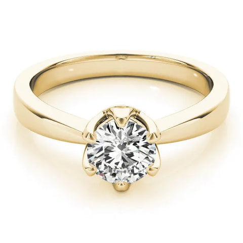 Yellow gold Round Solitaire Engagement Ring with Six-Prong Setting and Tapered Band 1