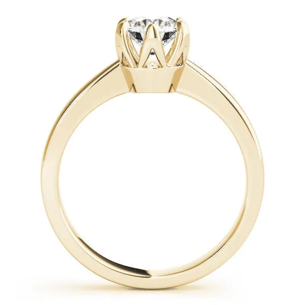 Yellow gold Round Solitaire Engagement Ring with Six-Prong Setting and Tapered Band