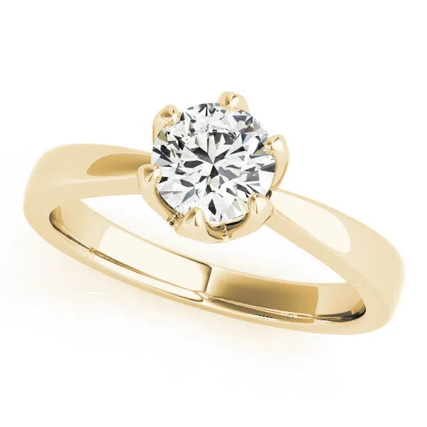 Yellow gold Round Solitaire Engagement Ring with Six-Prong Setting and Tapered Band