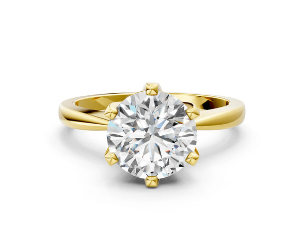 Yellow gold Round Solitaire Engagement Ring with Six-Prong Setting and Tapered Band