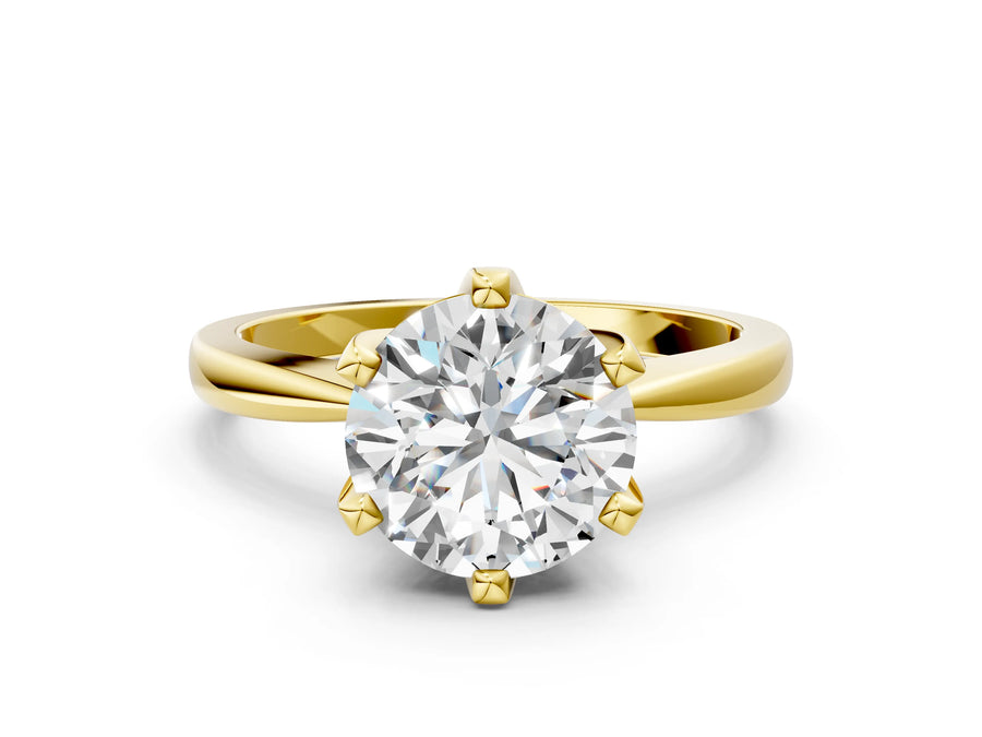 Yellow gold Round Solitaire Engagement Ring with Six-Prong Setting and Tapered Band