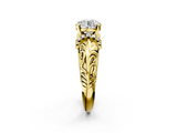 Yellow gold Round Solitaire Filigree Engagement Ring with Halo and Prong Setting_73
