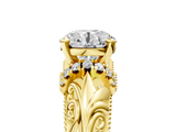 Yellow gold Round Solitaire Filigree Engagement Ring with Halo and Prong Setting_76