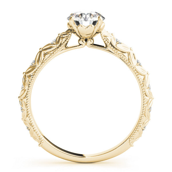 Yellow gold Round Solitaire Floral Milgrain Engagement Ring 1