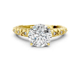 Yellow gold Round Solitaire Floral Milgrain Engagement Ring_34