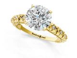 Yellow gold Round Solitaire Floral Milgrain Engagement Ring_35