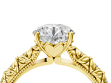 Yellow gold Round Solitaire Floral Milgrain Engagement Ring_38