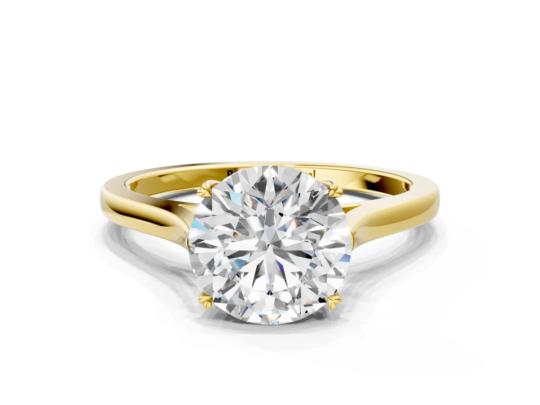 Yellow gold Round Solitaire Heart Prong Engagement Ring with Tapered Band_58