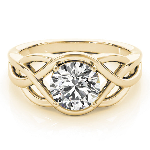 Yellow gold Round Solitaire Intertwined Band Prong Setting Ring 1