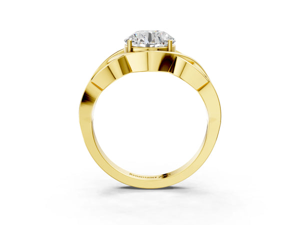Yellow Gold Round Woven Solitaire Engagement Ring Setting