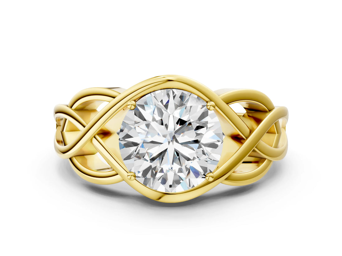 Yellow gold Round Solitaire Intertwined Band Prong Setting Ring_6
