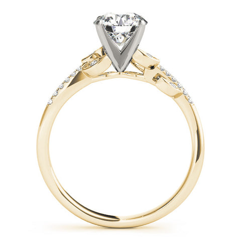 Yellow gold Round Solitaire Leaf-Inspired Diamond Ring with Pavé Band and Four-Prong Setting 2