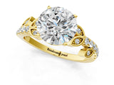 Yellow gold Round Solitaire Leaf-Inspired Diamond Ring with Pavé Band and Four-Prong Setting_33