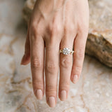 Yellow gold Round Solitaire Leaf-Inspired Diamond Ring with Pavé Band and Four-Prong Setting_4