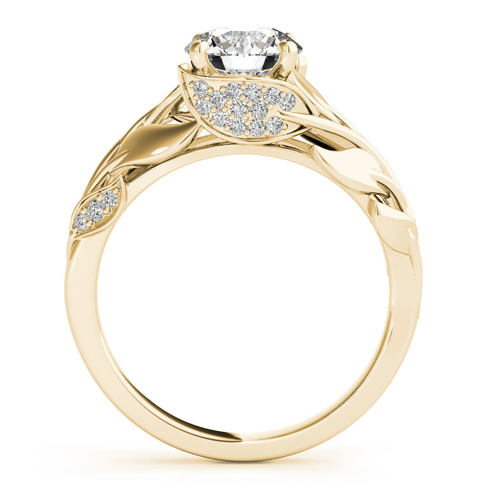 Yellow gold Round Solitaire Leaf-Inspired Engagement Ring with Prong Setting 2