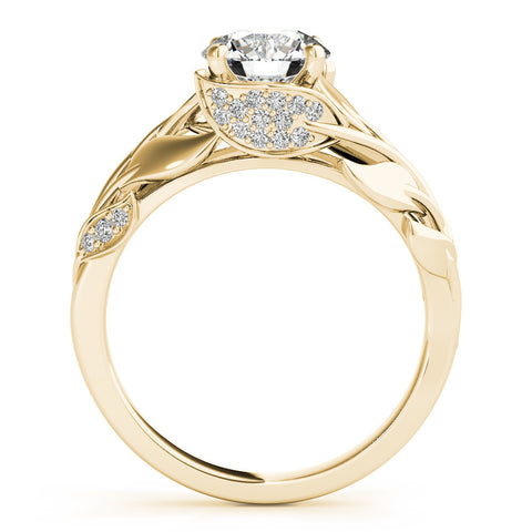 Yellow gold Round Solitaire Leaf-Inspired Engagement Ring with Prong Setting 2