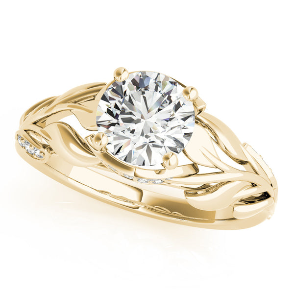 Yellow gold Heart Cut Solitaire Leaf-Inspired Engagement Ring with Prong Setting