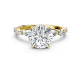 Yellow gold Round Solitaire Marquise Side Stone Prong Setting Ring_57