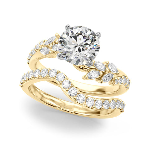 Yellow gold Round Solitaire Marquise Twist Band with Six-Prong Setting 1