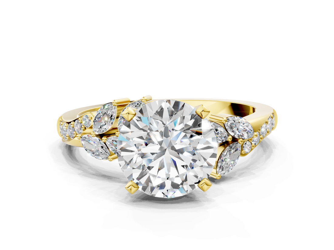 Yellow gold Round Solitaire Marquise Twist Band with Six-Prong Setting_70