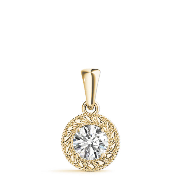Yellow gold Round Solitaire Milgrain Bezel Pendant 1