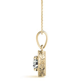 Yellow gold Round Solitaire Milgrain Bezel Pendant 2