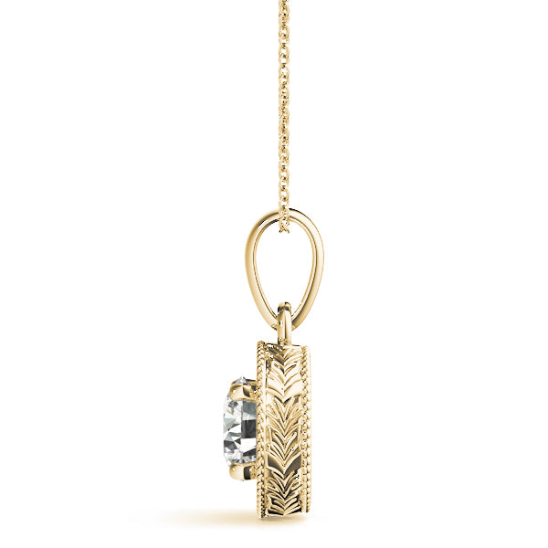 Yellow gold Round Solitaire Milgrain Bezel Pendant
