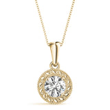 Yellow gold Round Solitaire Milgrain Bezel Pendant