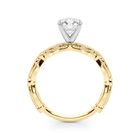 Yellow gold Round Solitaire Milgrain Diamond Engagement Ring with Bezel and Marquise Band 2