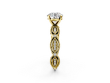 Yellow gold Round Solitaire Milgrain Diamond Engagement Ring with Bezel and Marquise Band_121