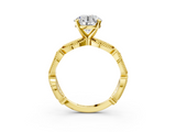 Yellow gold Round Solitaire Milgrain Diamond Engagement Ring with Bezel and Marquise Band_122