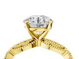 Yellow gold Round Solitaire Milgrain Diamond Engagement Ring with Bezel and Marquise Band_123